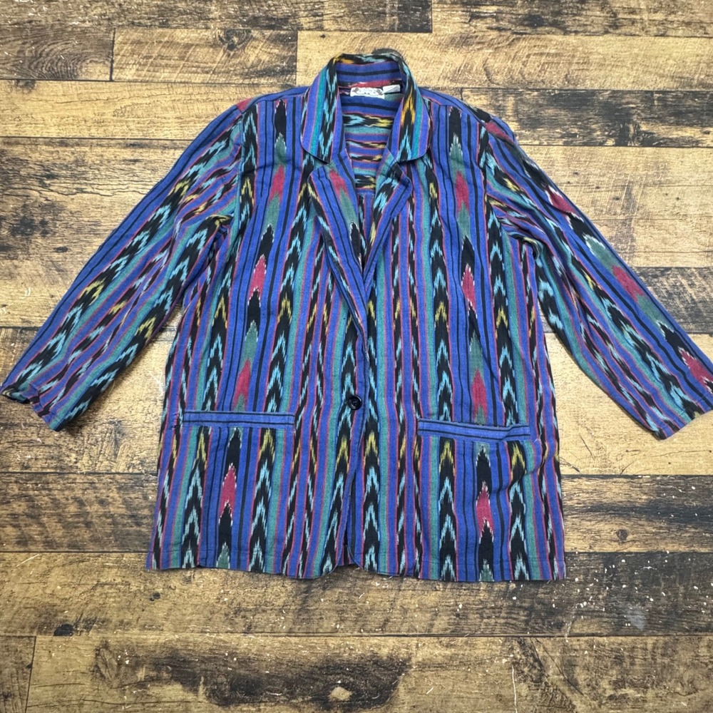 Angelique Ikat Print Cotton Blazer Jacket Women's Size M Made‎ in India